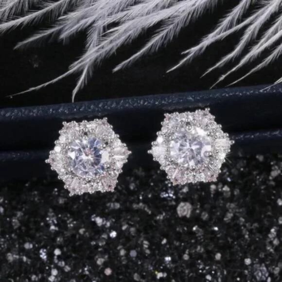 DIAMOND 925 STERLING SILVER HEXAGON EARRINGS, BEAUTIFUL EARRINGS, CUTE EARRINGS - Picture 5 of 5